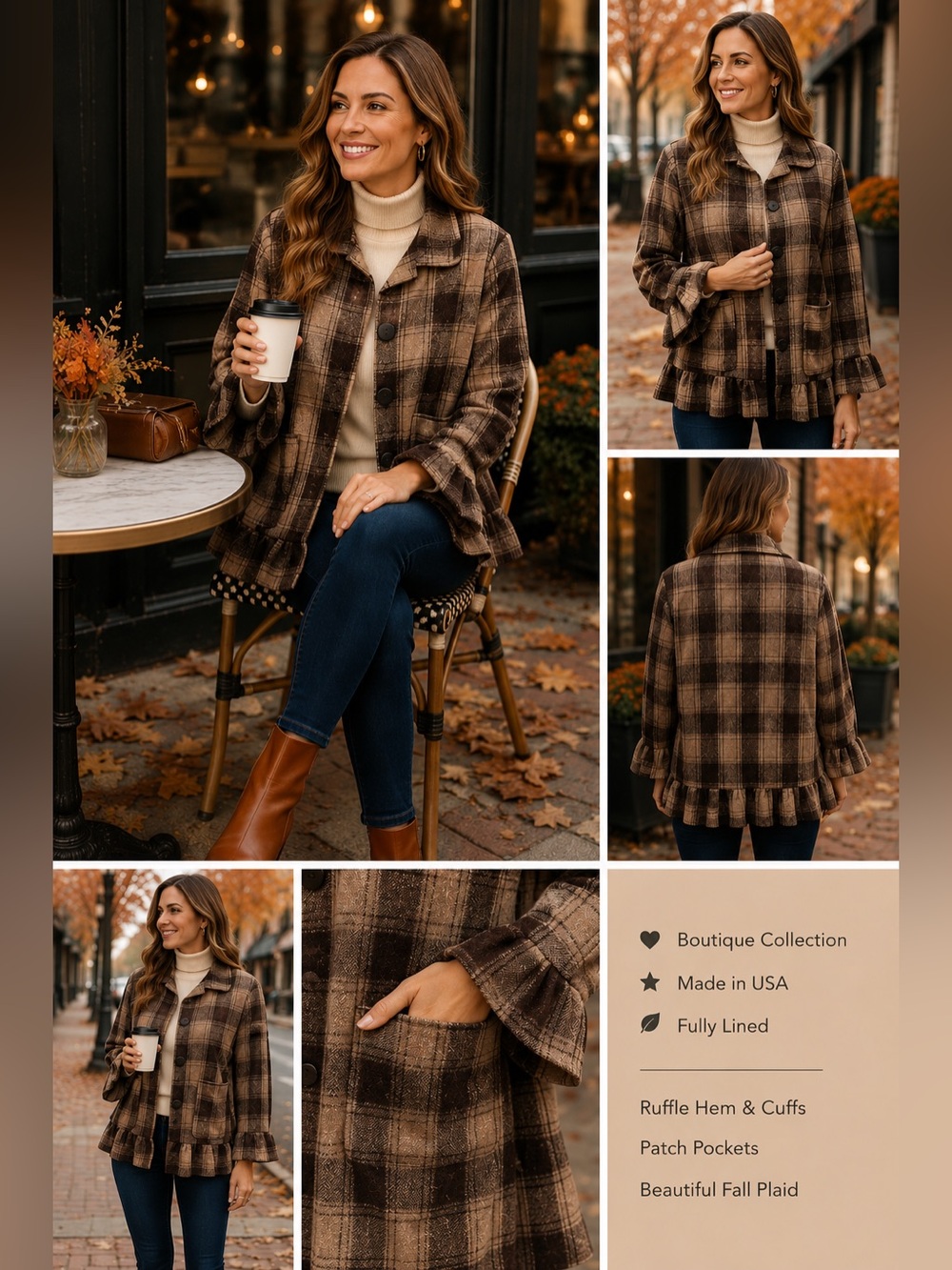 Shane Lee NWT Plaid Ruffle Hem Jacket XL Made in USA Boutique Cottagecore Fall